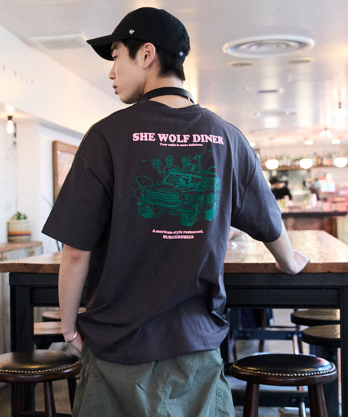 Limited Release SHE WOLF DINER × FREAK'S STORE Shewolf Diner Exclusive Big Silhouette Back Print T-Shirt Antibacterial Odor Resistance Quick Dry