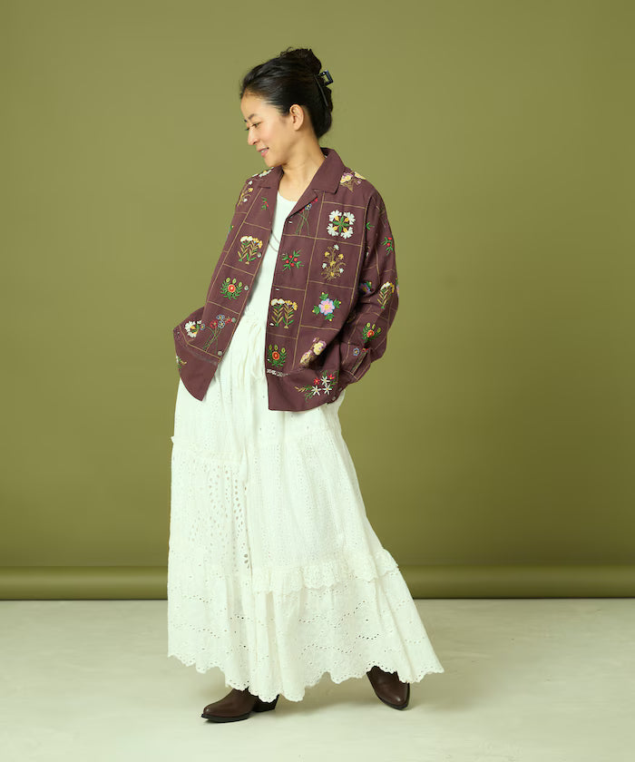 Patchwork Floral Embroidery Long Sleeve Shirt