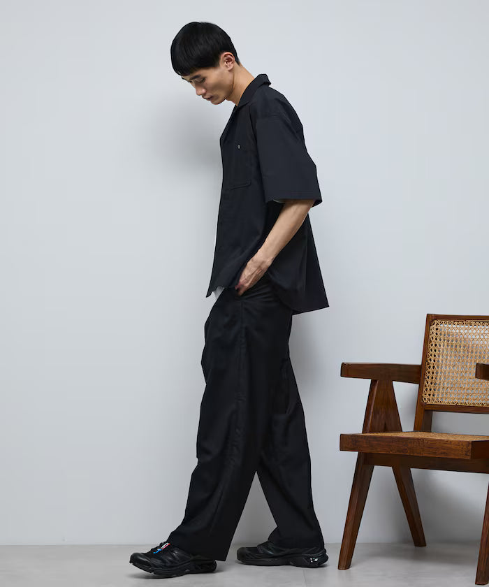 Ramie Blend Oversize Short Sleeve Open Collar Shirt / Easy Care Shirt / Linen Blend Short Sleeve Shirt