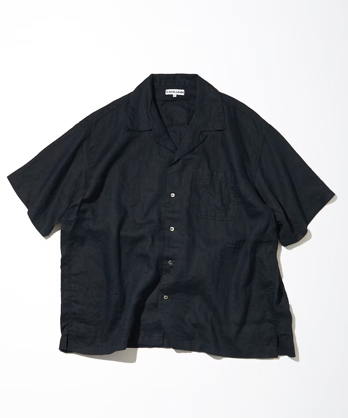 Belgium Linen Open Collar Shirt 1.1 - Dark Navy