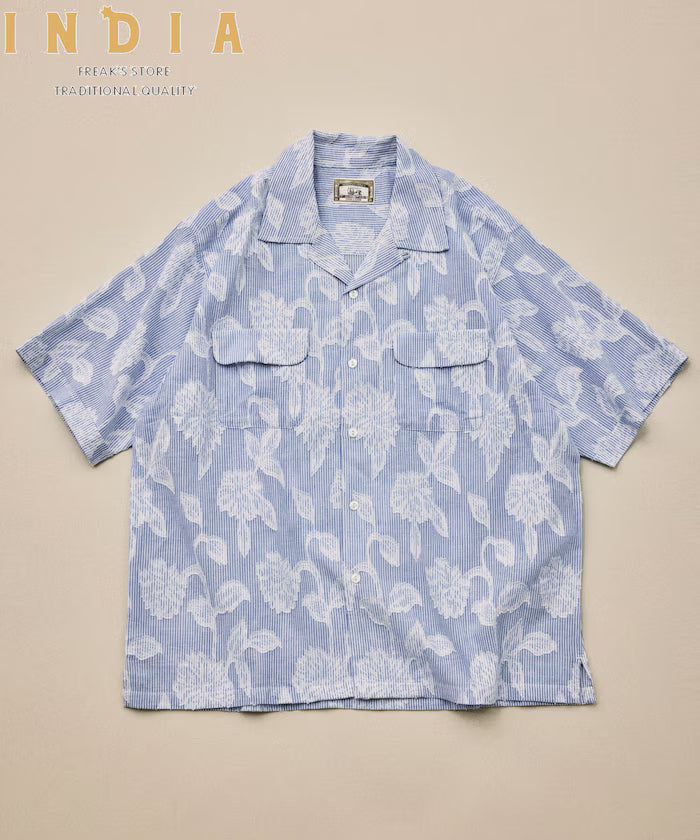 India-made Relaxed Fit Cut Jacquard Stripe Open Collar Short Sleeve Shirt