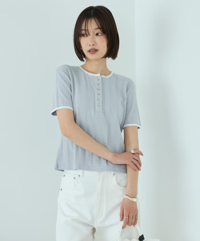 Henry Neck Knitted Lace T-Shirt