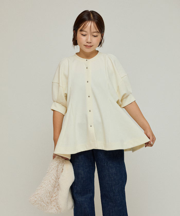 Cardigan with Peplum and Puff Sleeves