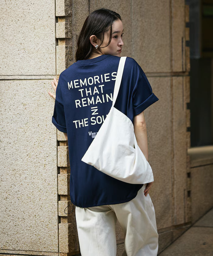 Big silhouette one-point embroidery back print hem code pocket T-shirt [Limited Edition]