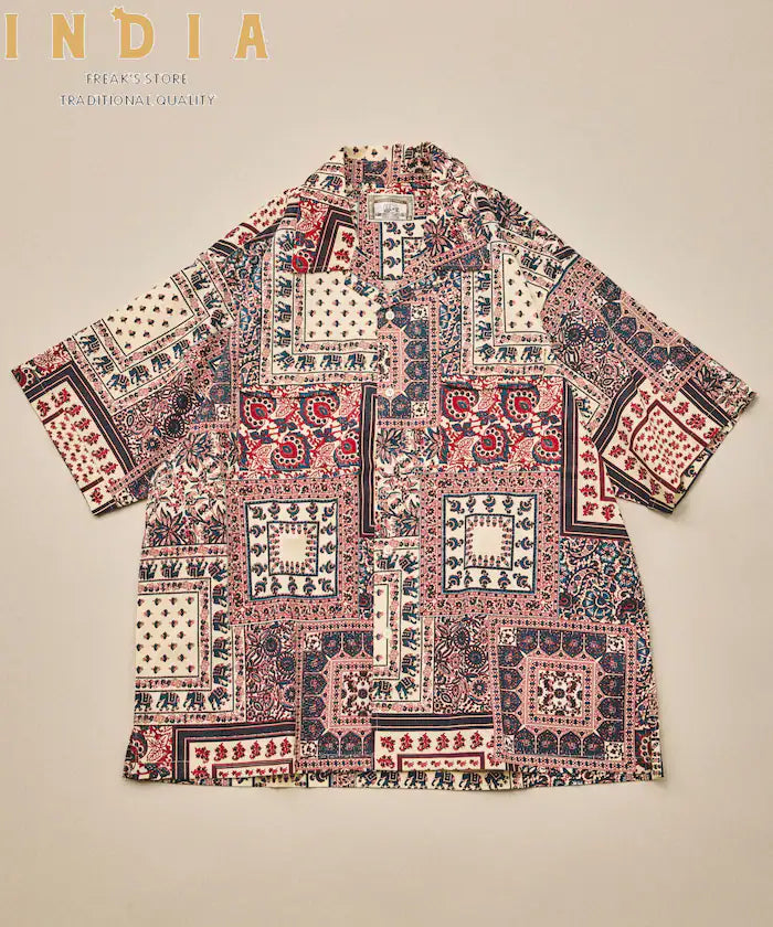 India-made Relaxed Fit Paisley Print Open Collar Short Sleeve Shirt Bandana Pattern