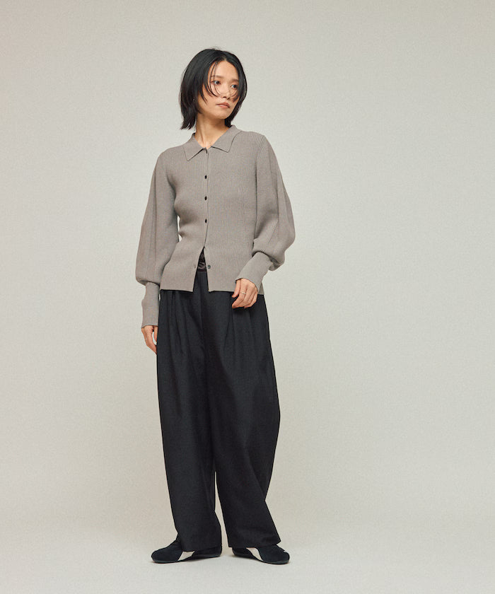 Functional material silk blend knit polo volume sleeve knit cardigan / anti-pill / machine washable