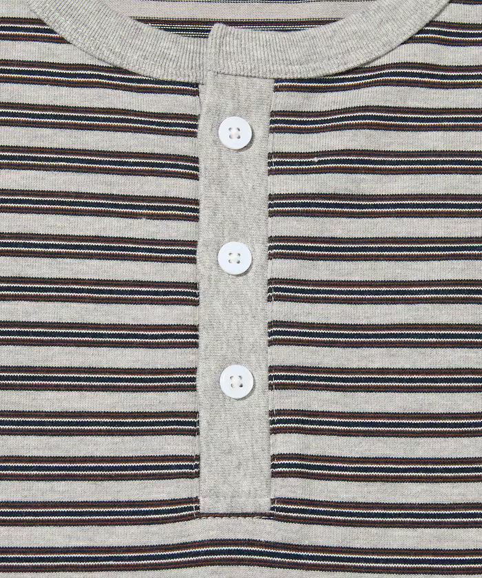 Multi-border Henley Neck Short Sleeve T-shirt