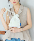 Flower Quilt Patchwork Drawstring Bag - White