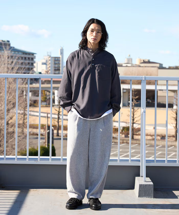 Relax Fit Linen Mix Band Collar Pullover Shirt [Limited Edition]