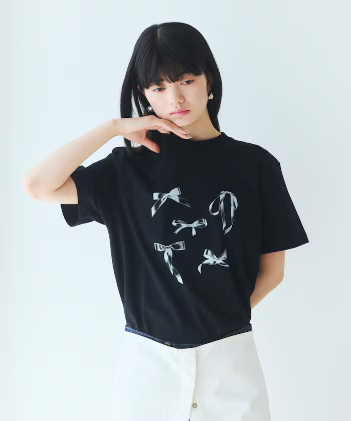 Comfortable Ribbon Print Crew Neck T-shirt