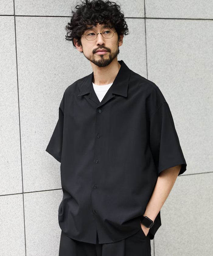 Relaxed Fit Linen Touch Setup/Open Collar Shirt/Wide Slacks [Limited Edition]
