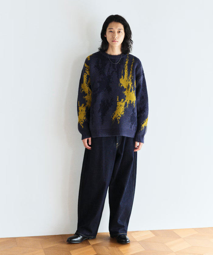 All-over Pattern Double Jacquard Knit Crew Neck Pullover / Relaxed Fit