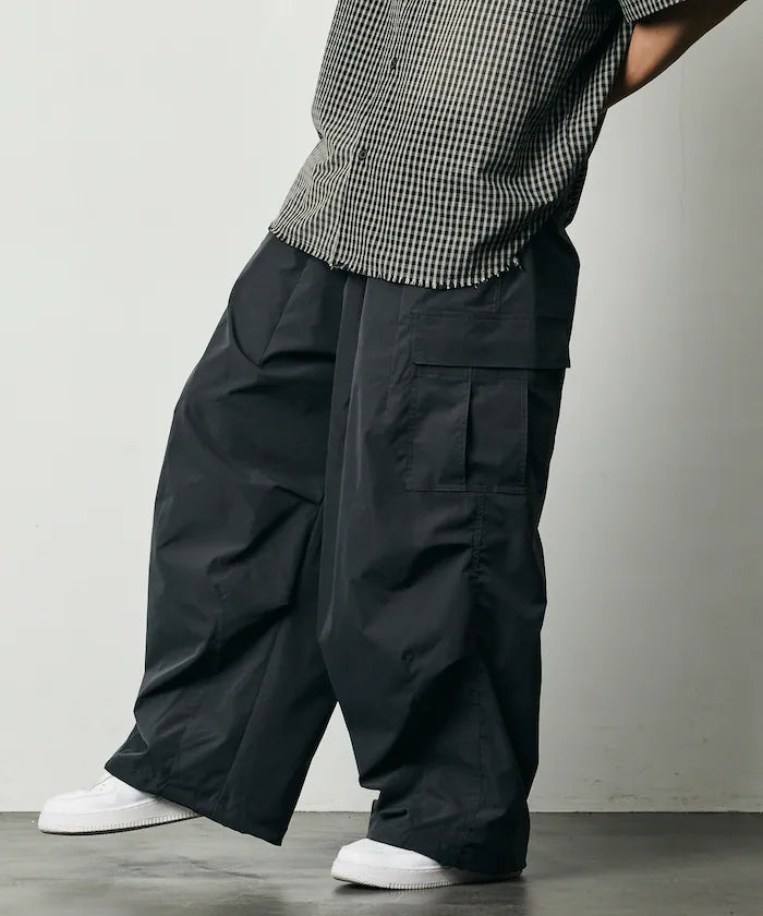 Quick Dry Fabric Wide Silhouette Poly Ripstop Cargo Pants/UV Cut/Quick Dry 【Limited Release】