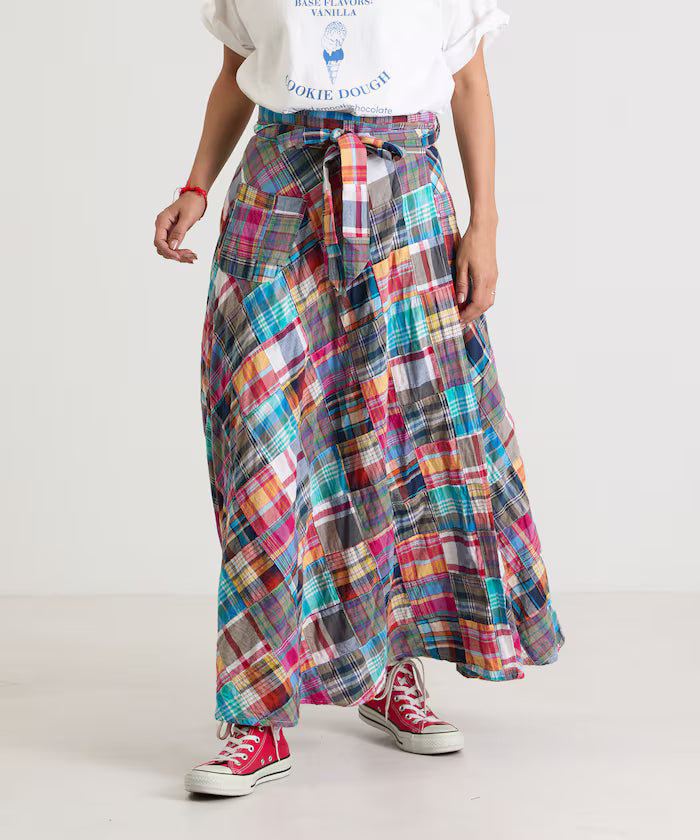 Indian patchwork check wrap skirt