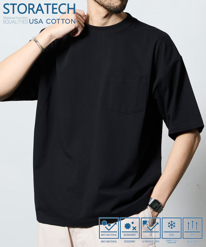 STORATECH/Wide Silhouette Crew Neck T-Shirt/Antibacterial/Odor Resistant/Antimicrobial/UV Cut/Contact Cooling/Water Absorbent and Quick Drying 【Limited Edition】 - Black
