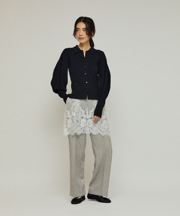 Functional material silk blend knit polo volume sleeve knit cardigan / anti-pill / machine washable