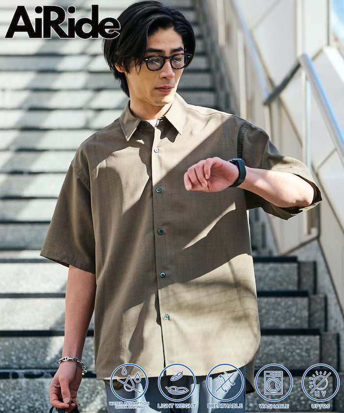 AiRide/AiRide Relax Fit Short Sleeve Regular Collar Shirt/Pocketable/Quick Drying/UV Cut [Limited Edition] - Greige