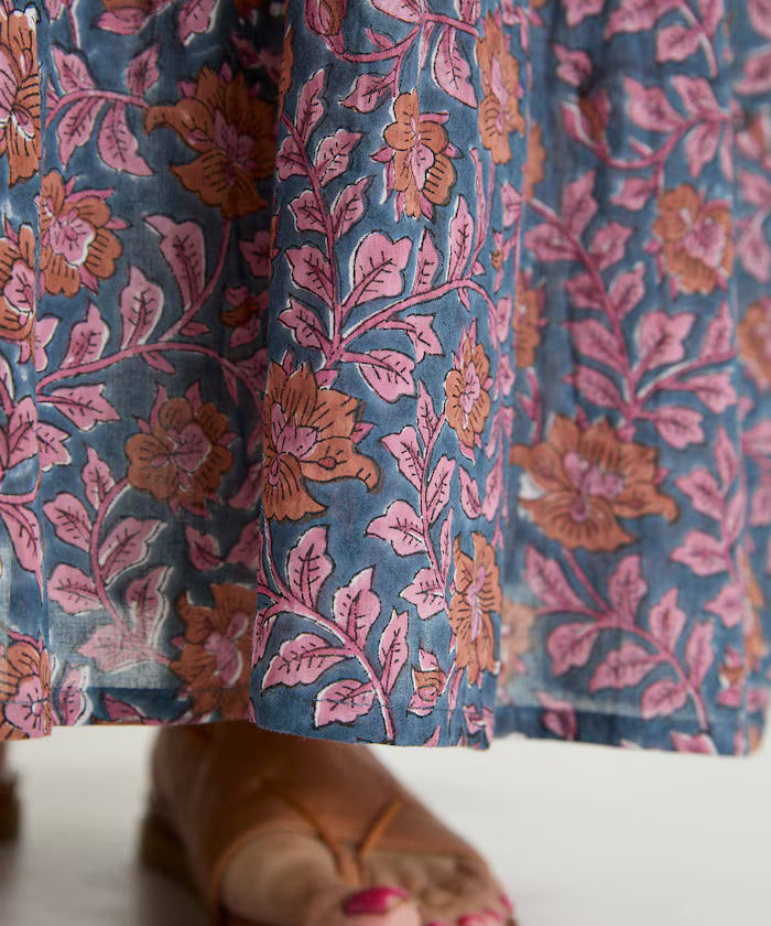 India Woodblock Flower Print Cami Dress