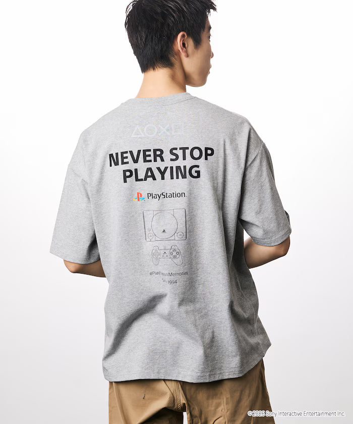 Big Silhouette Logo Back Print Crew Neck T-Shirt/PlayStation NEVER STOP 【Limited Edition】