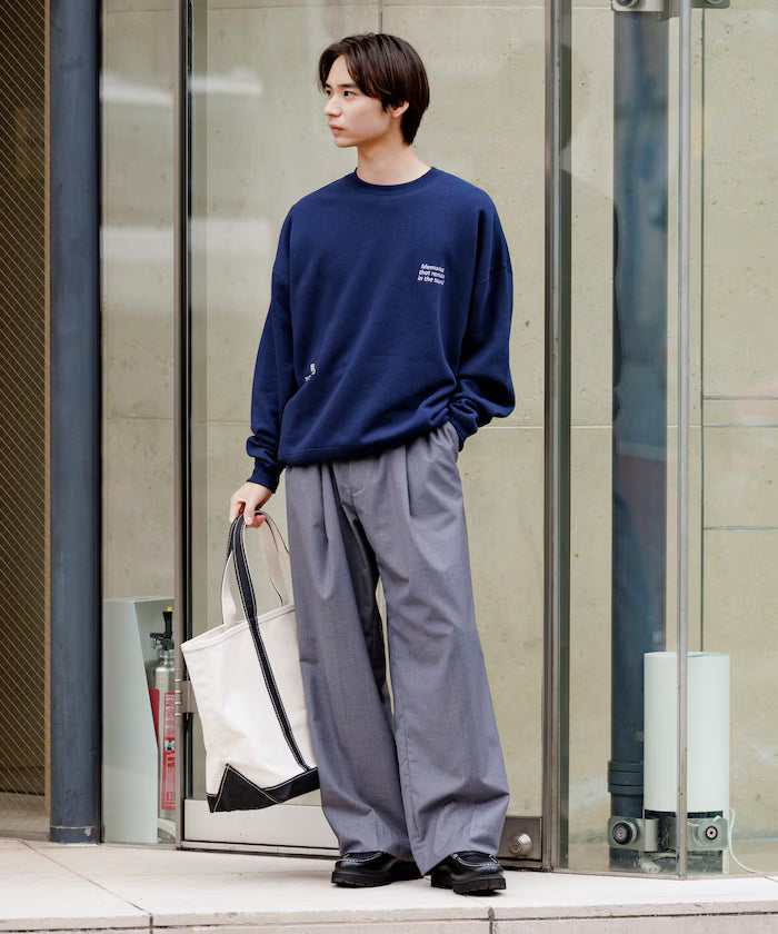 Big silhouette one-point embroidery back print hem code crew neck sweatshirt 【limited edition】