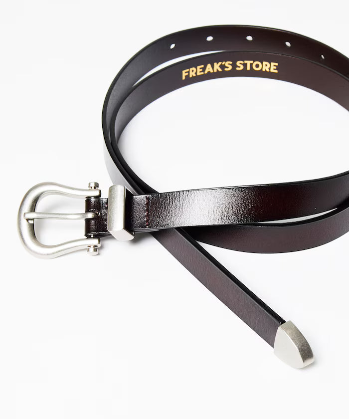 Cowhide Western Narrow Belt - Dark Brown