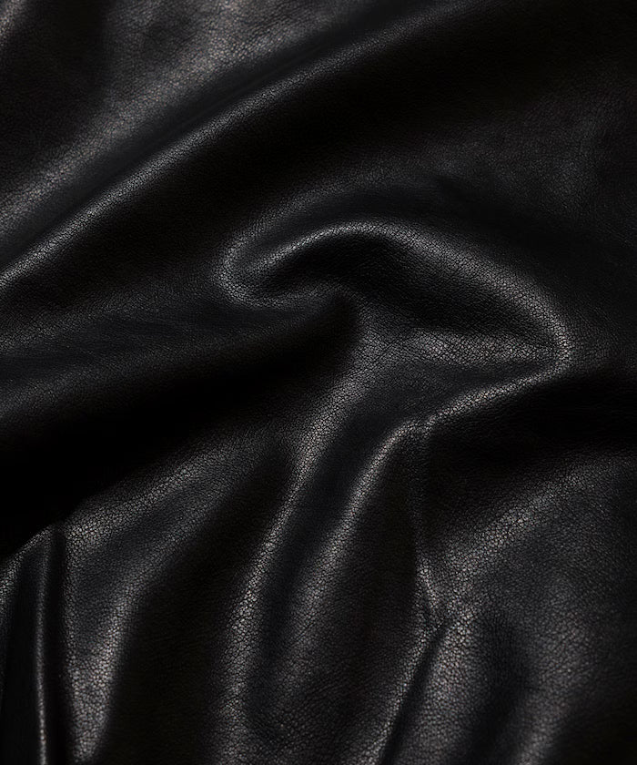 Washed processed leather red stand collar zip-up short blouson