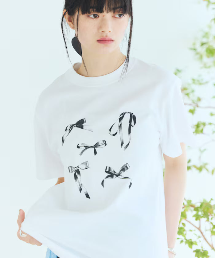 Comfortable Ribbon Print Crew Neck T-shirt