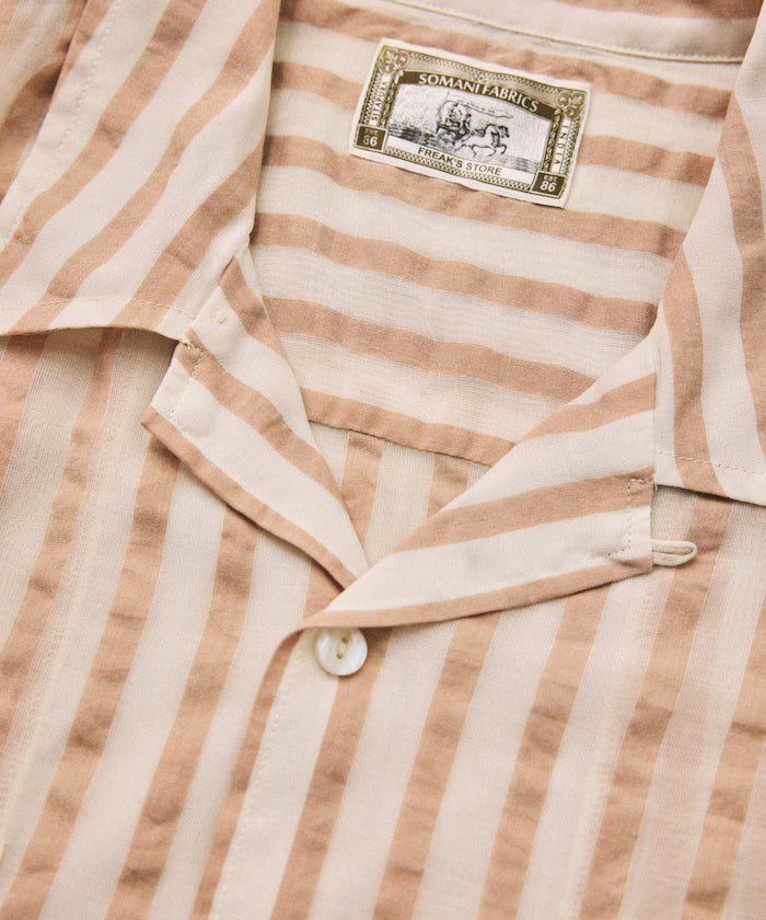 Indian-made Relaxed Fit Wide Stripe Sheer Sucker Open Collar Short Sleeve Shirt