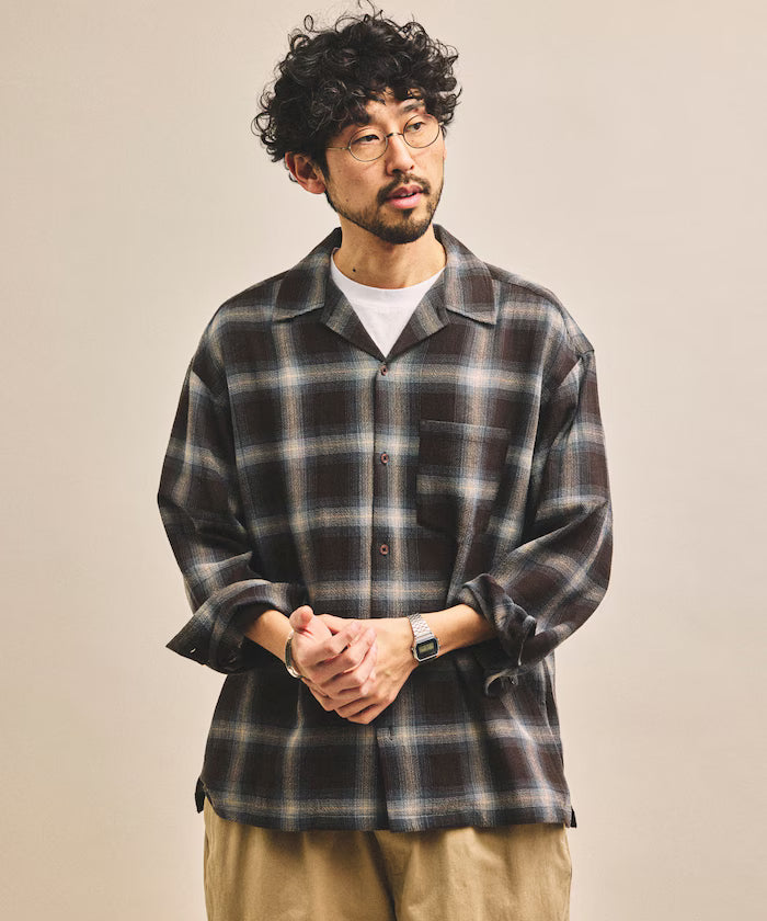 Pre-dyed ombre check sheer shirt relaxed fit