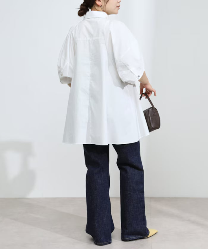 Switching Design Balloon Sleeve Shirt / 5-Minute Sleeve Blouse [Limited Edition]