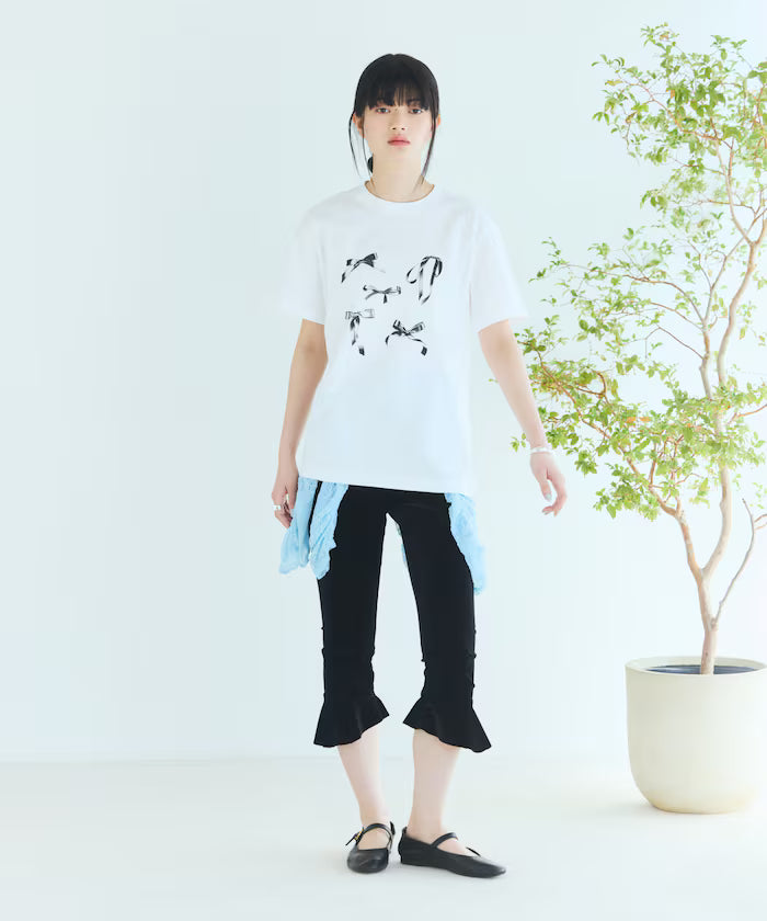 Comfortable Ribbon Print Crew Neck T-shirt