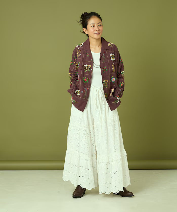 Patchwork Floral Embroidery Long Sleeve Shirt