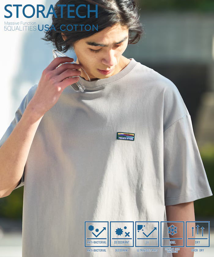 STORATECH/Stratech Big Silhouette One Point Logo T-Shirt/Antibacterial/Odor Resistant/Antimicrobial/UV Cut/Contact Cooling Moisture Wicking 【Limited Release】 - Gray Beige