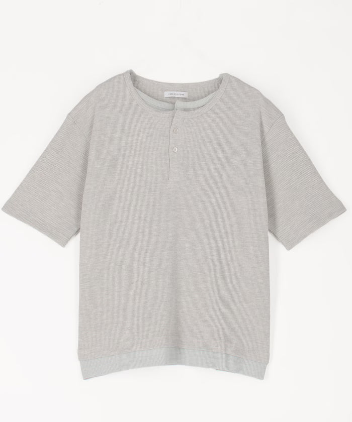 Waffle Fake Layered Henry Neck T-Shirt