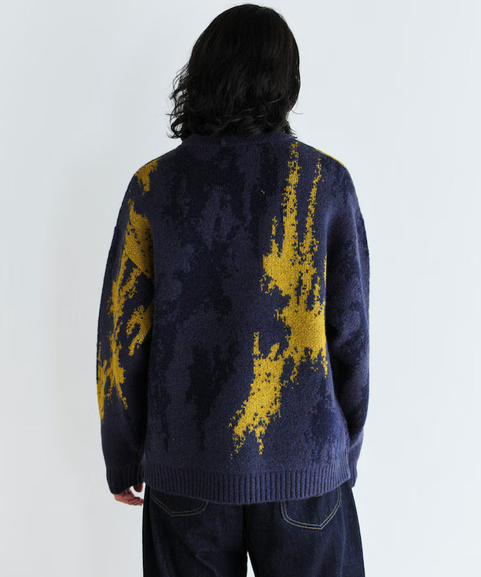 All-over Pattern Double Jacquard Knit Crew Neck Pullover / Relaxed Fit
