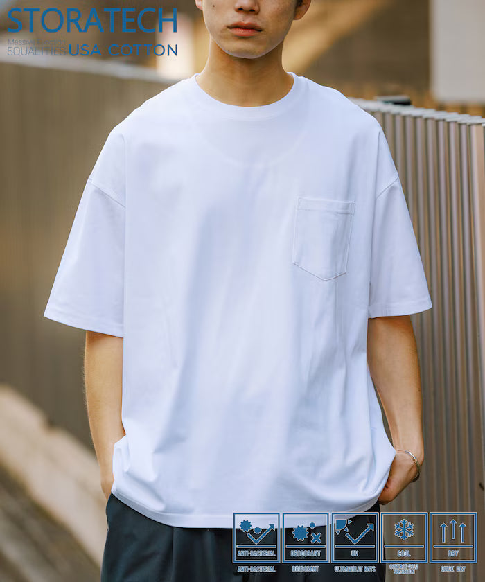 STORATECH Big Silhouette Pocket T-shirt/Antibacterial/Odor-resistant/Antimicrobial/UV Cut/Contact Cooling/Quick Drying 【Limited Edition】 - White