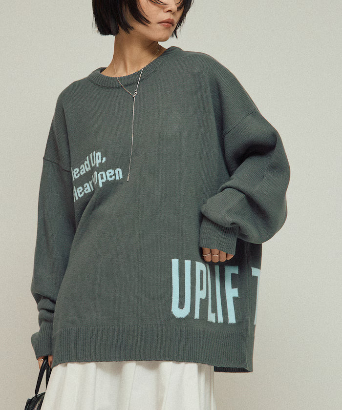 Sweat-like Lettered Knit / Jacquard Knit - Charcoal Gray