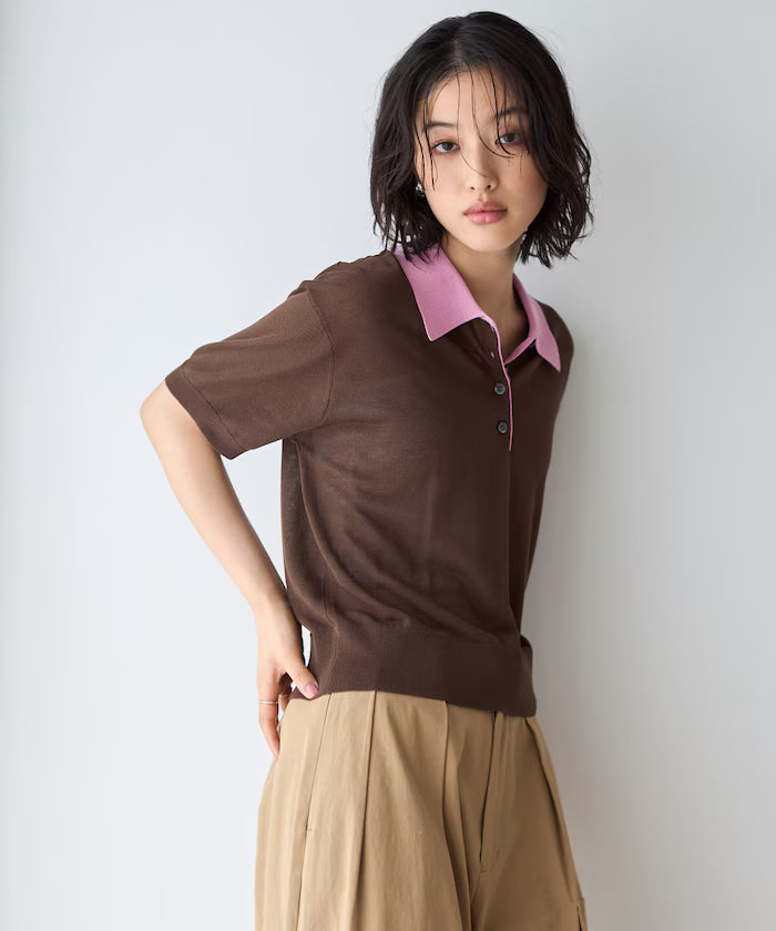 Relaxed Fit Color Design Polo Knit / Bicolor / Multi Stripe