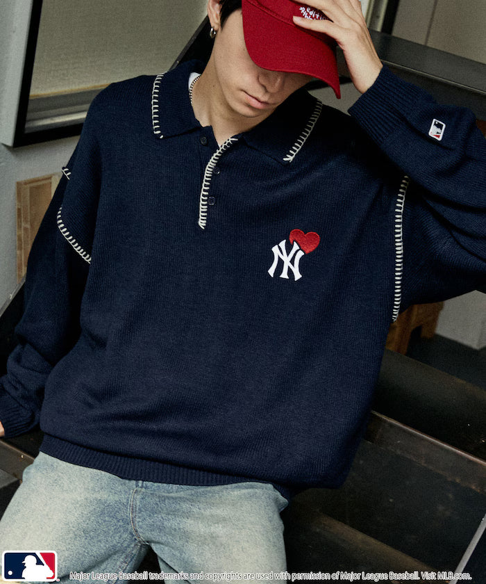 Custom STITCH KNIT POLO - Navy
