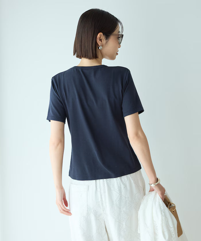 Shell Button Flower Motif Cotton Modal T-Shirt