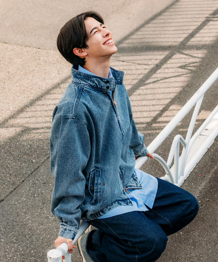 Relaxed Fit Harrington Denim Jacket