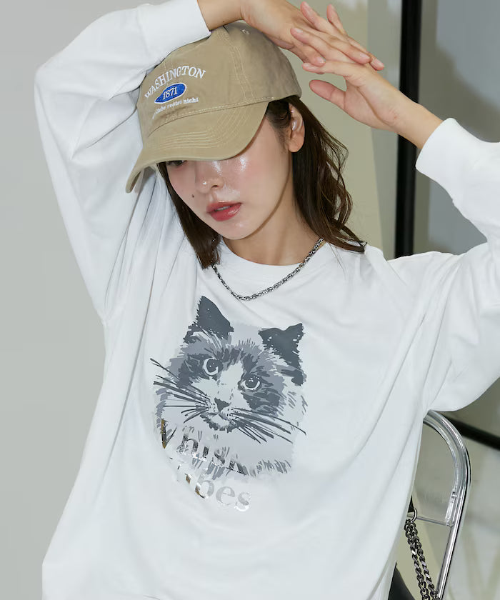 Handwritten-style Cat Print Foil Logo Long Sleeve T Limited Edition