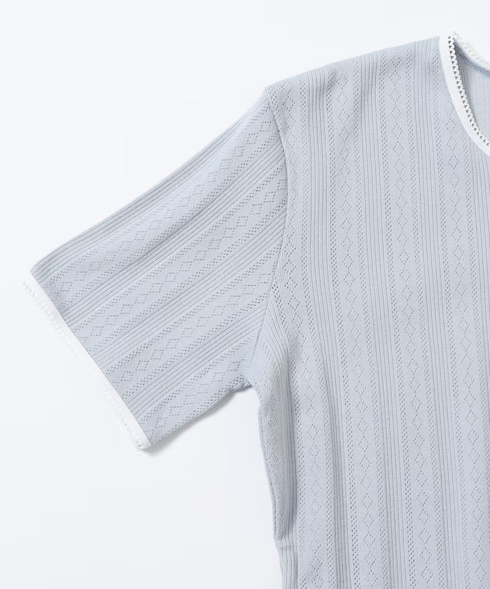 Henry Neck Knitted Lace T-Shirt