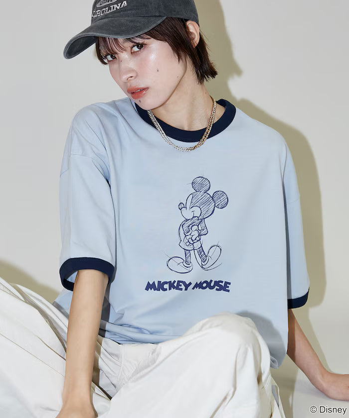 <Functional Material>Mickey Mouse/Sketch Ringer T-Shirt Limited Edition