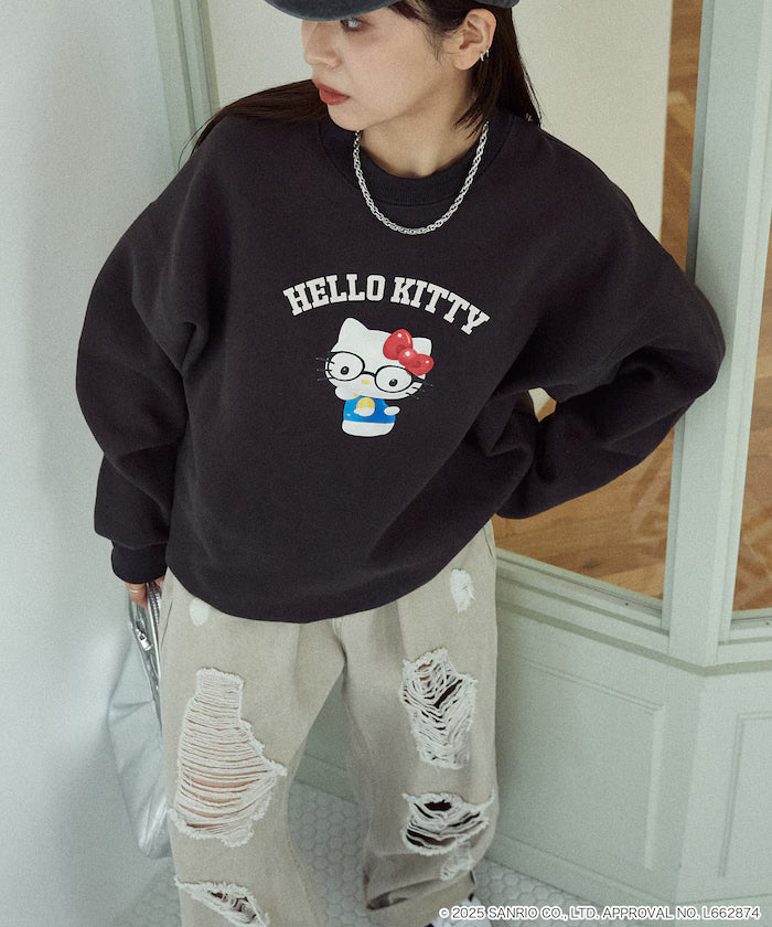 "HELLO KITTY/Hello Kitty" glasses college-style sweatshirt limited edition