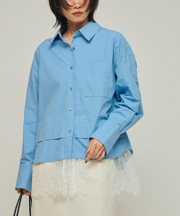 Oversized Lace Layered Shirt - Blue