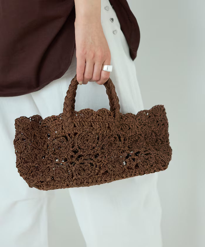 Raffia Boston Bag / Basket Bag - Brown