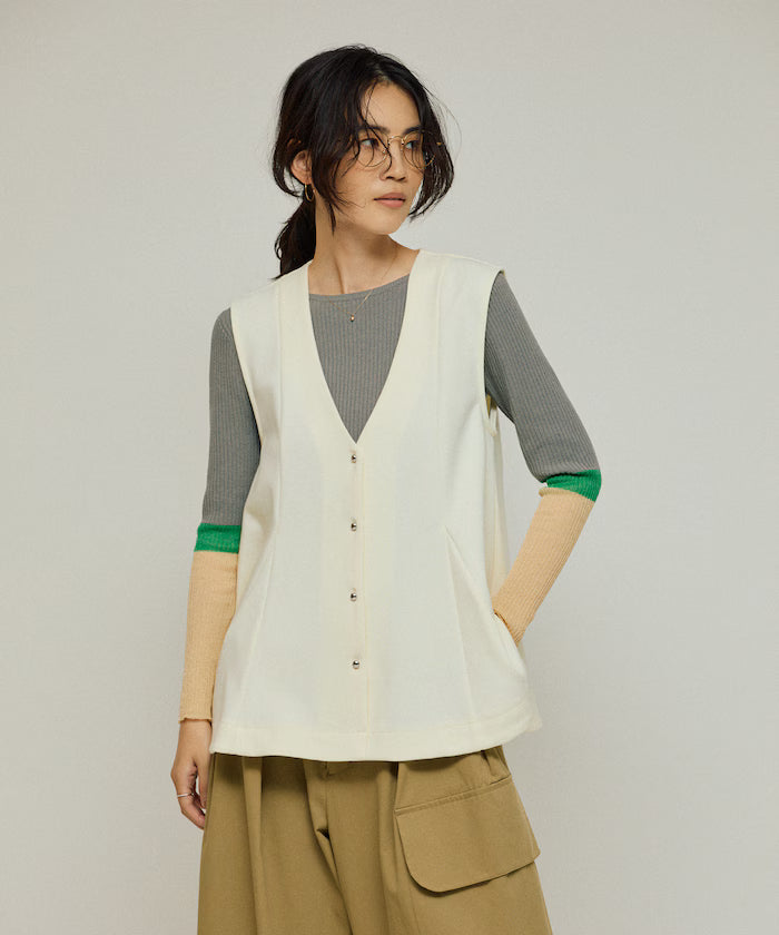 Cardboard Peplum V-Neck Vest - Off-White