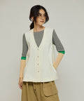 Cardboard Peplum V-Neck Vest - Off-White