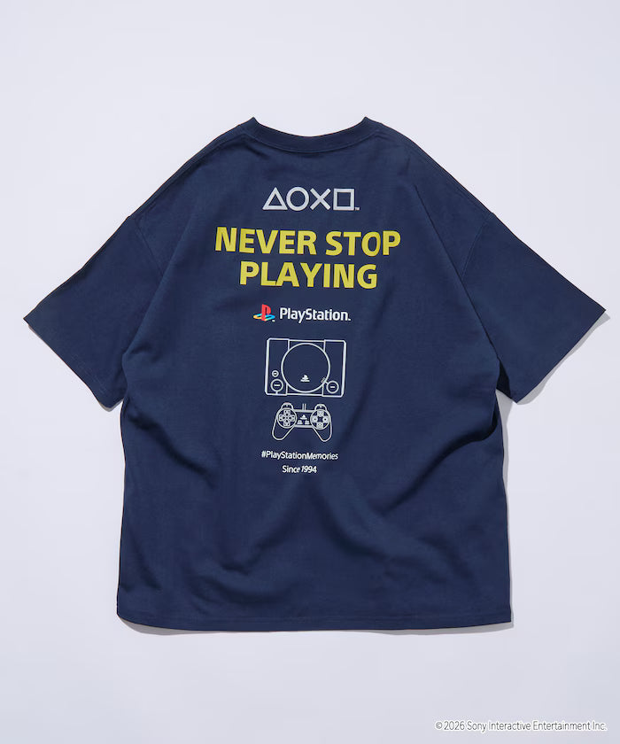 Big Silhouette Logo Back Print Crew Neck T-Shirt/PlayStation NEVER STOP 【Limited Edition】